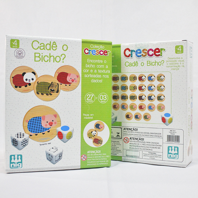 Cadê o Bicho? 27 Peças + 3 Dados em Madeira