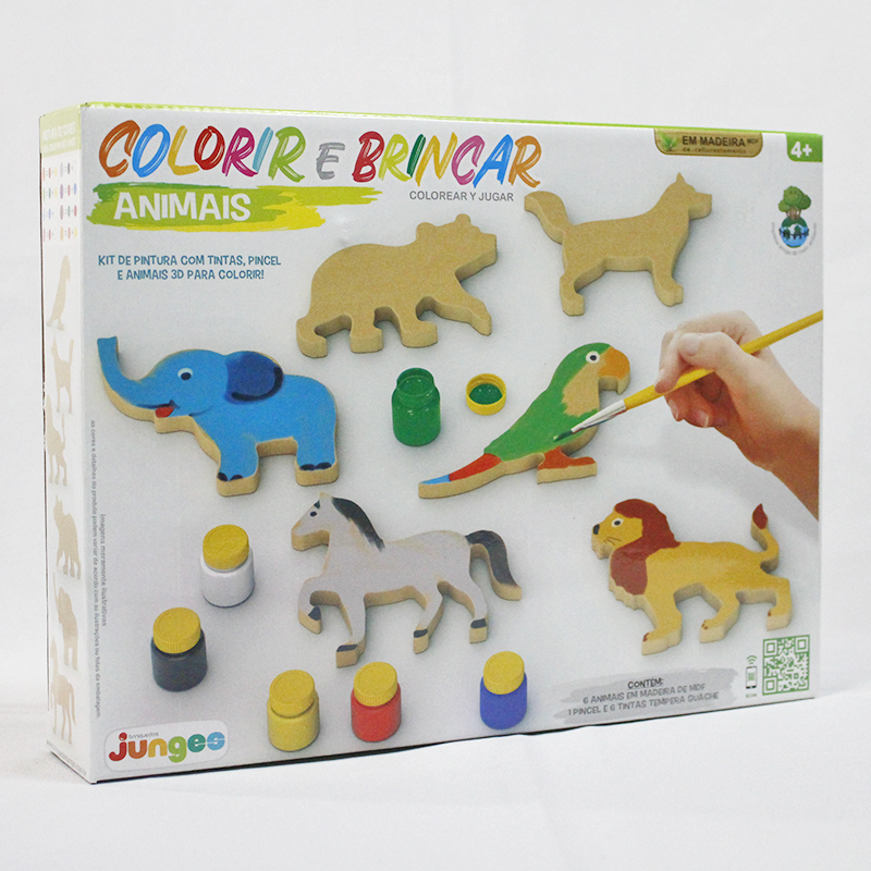 Colorir e Pintar Animais - Kit Pintura + 6 Animais em MDF